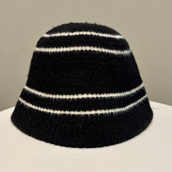 NWT House of Harlow 1960 Knit Bucket Hat Black White Stripe - Picture 2 of 4